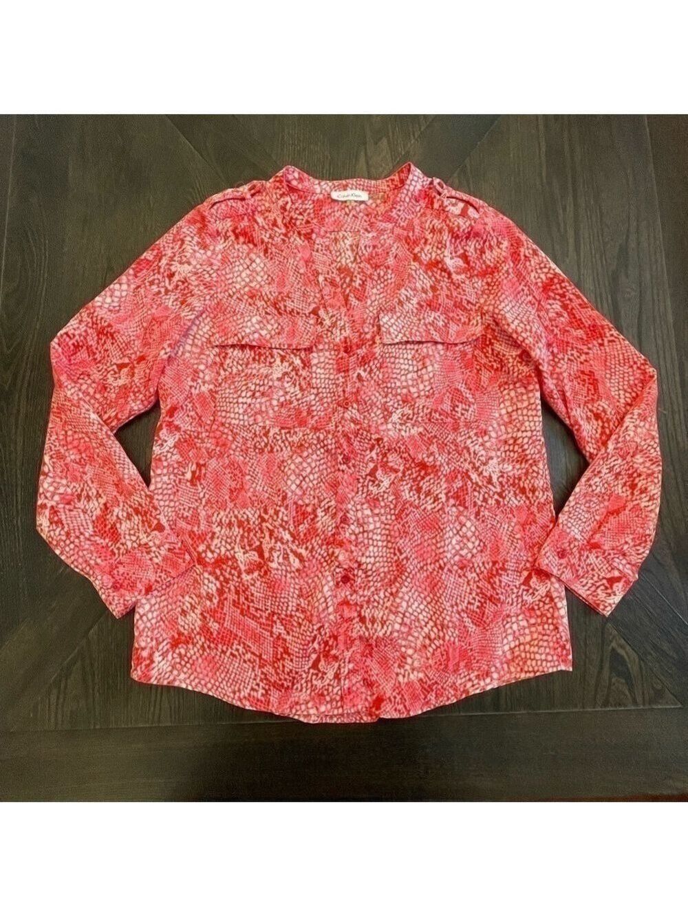Calvin Klein Pink Snakeskin Print Blouse Medium